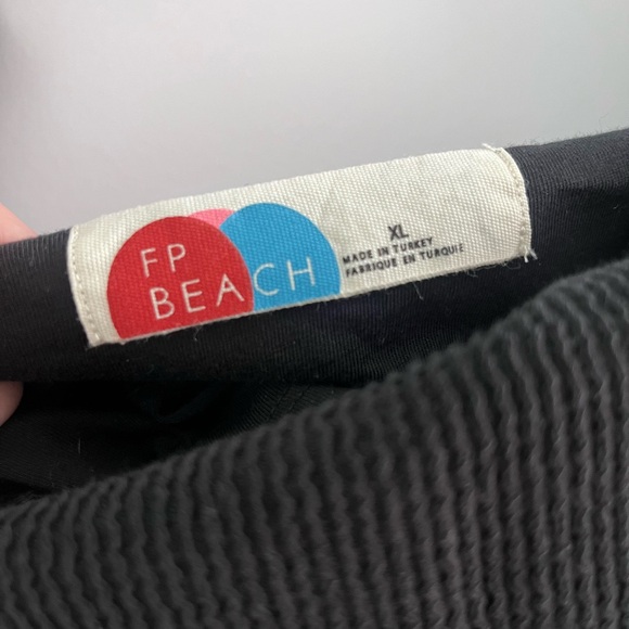 Free People Beach Off The Shoulder Puff Sleeves Ribbed Mini Dress Size XL - Picture 2 of 3